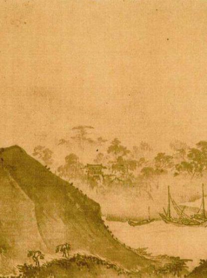 Peinture de Xia Gui (Douze vues prises depuis une hutte en chaumes. détail d'une encre et couleurs sur soie, 27.31 × 253.67 cm. Attribué à Xia Gui. Nelson-Atkins Museum of Art. Wikimedia - CC)