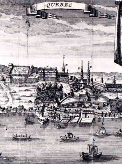 Gravure: ville de Québec, autour de 1700 (auteur inconnu, Wikimedia - CC).