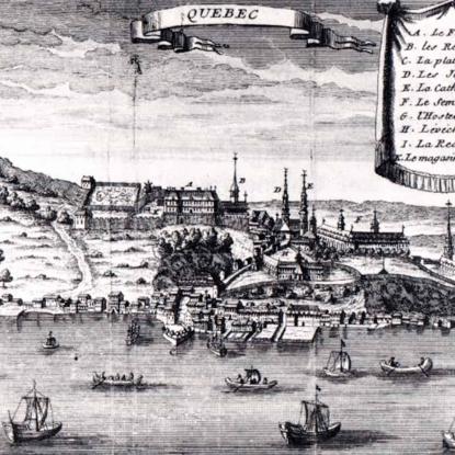 Gravure: ville de Québec, autour de 1700 (auteur inconnu, Wikimedia - CC).