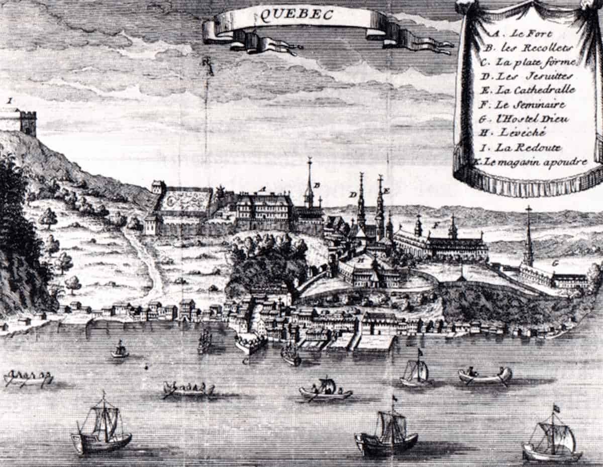 Gravure: ville de Québec, autour de 1700 (auteur inconnu, Wikimedia - CC).